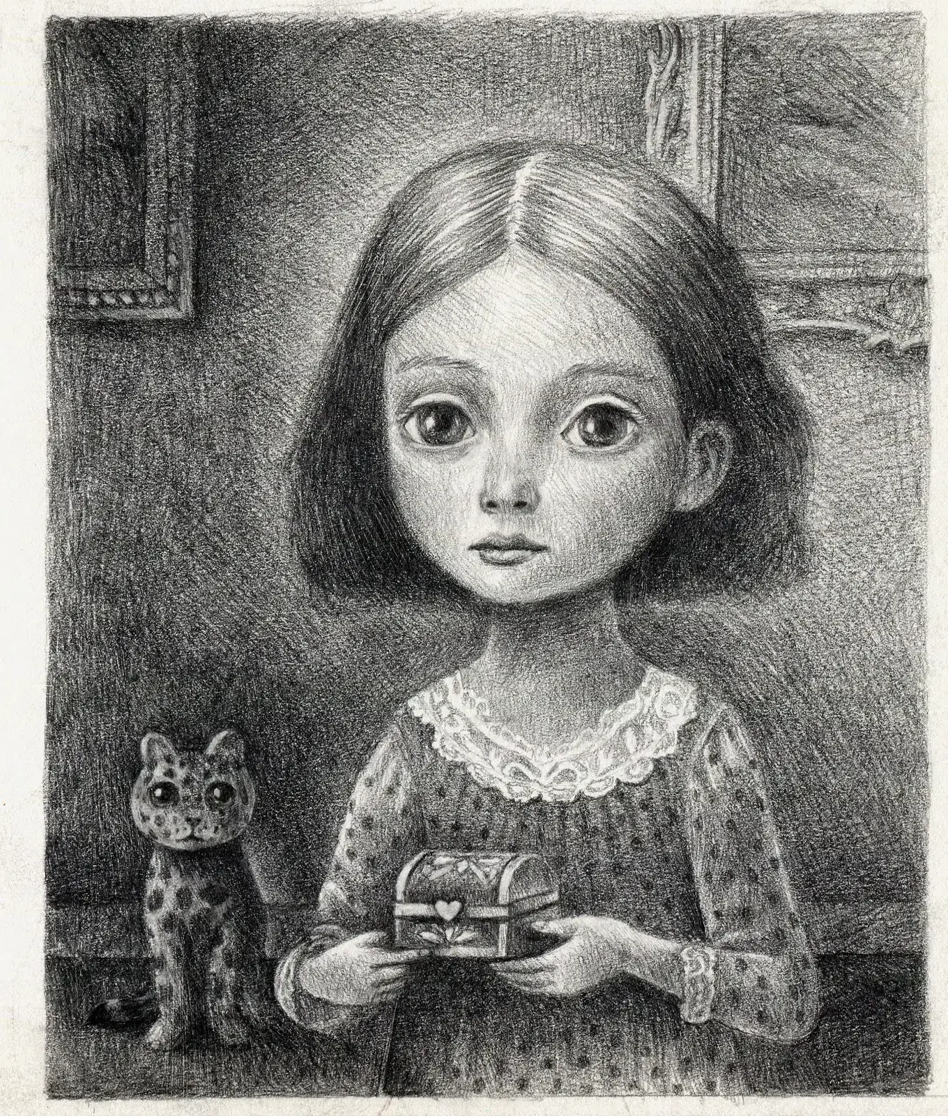 pintura de niña con cofre